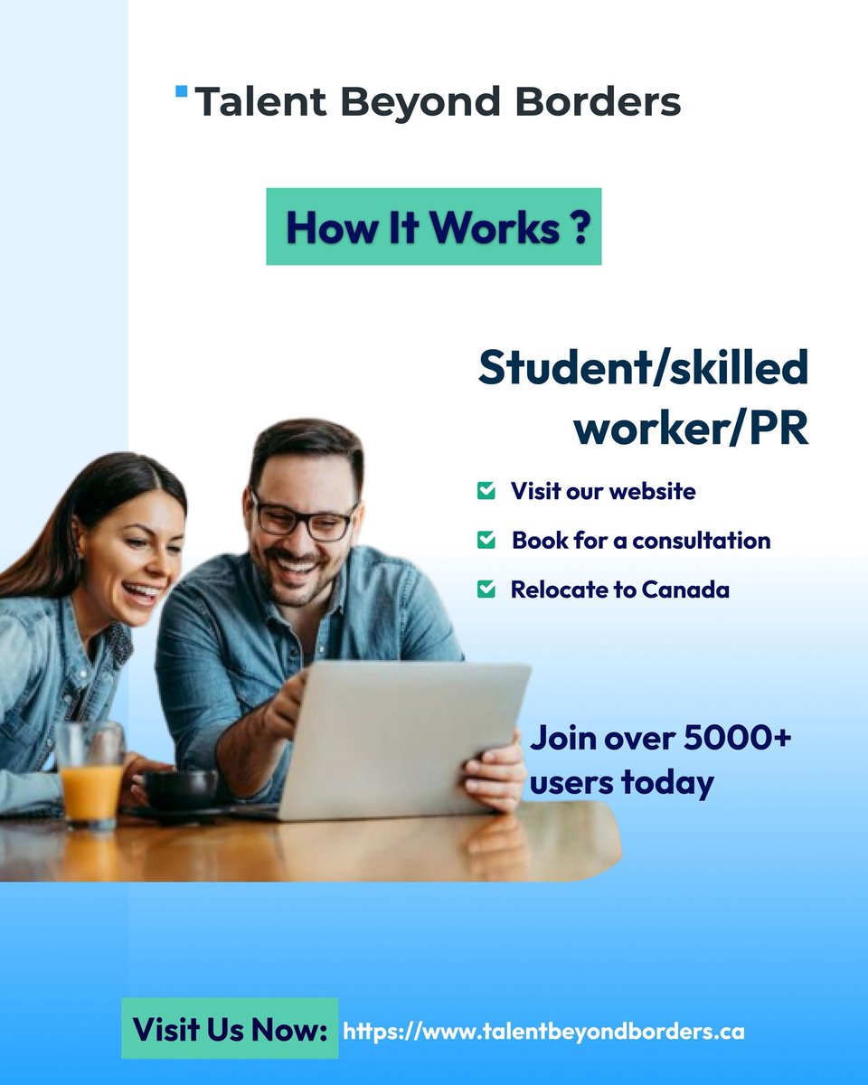 TalentBB_Canada's tweet photo. 🇨🇦 Whether you’re applying as a student, skilled worker, or permanent resident, the steps are simple when you have the right guidance.
✔ Visit our website
✔ Book a consultation
✔ Choose the right pathway
✔ Start your relocation journey
🌐 https://t.co/s1JjHCssn4
#trendingnow https://t.co/Jk8pua9zUv