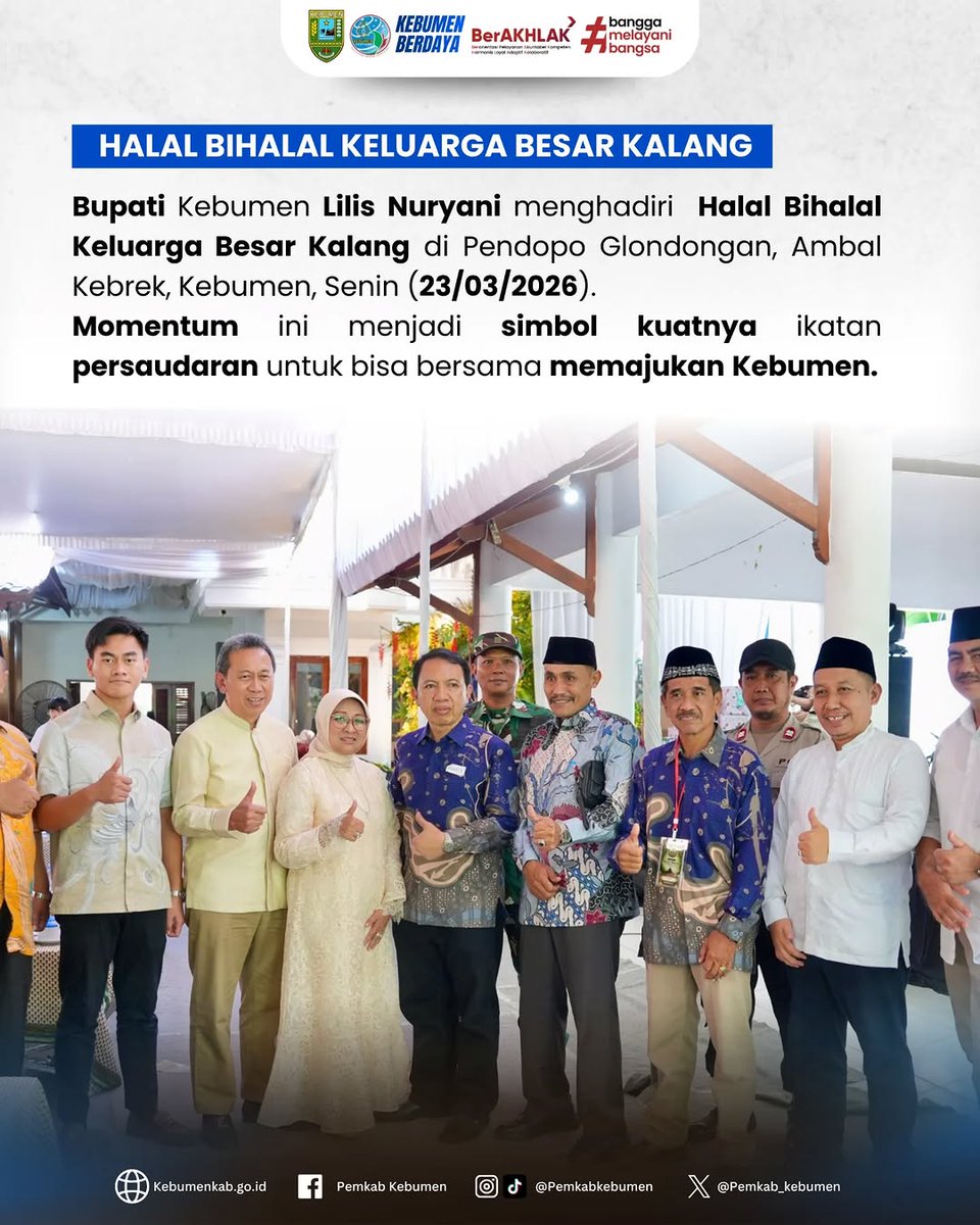 pemkab_kebumen's tweet photo. Lebih dari 1.200 warga Keluarga Besar Kalang se-Indonesia berkumpul di Ambal dalam momentum Halal bihalal 2026. Tak sekadar temu kangen, ajang ini jadi ruang sinergi untuk mendorong pembangunan daerah  #halalbihalal #kalangindonesia #kebumen #ambal #pemkabkebumen https://t.co/EzQSh1Np9y