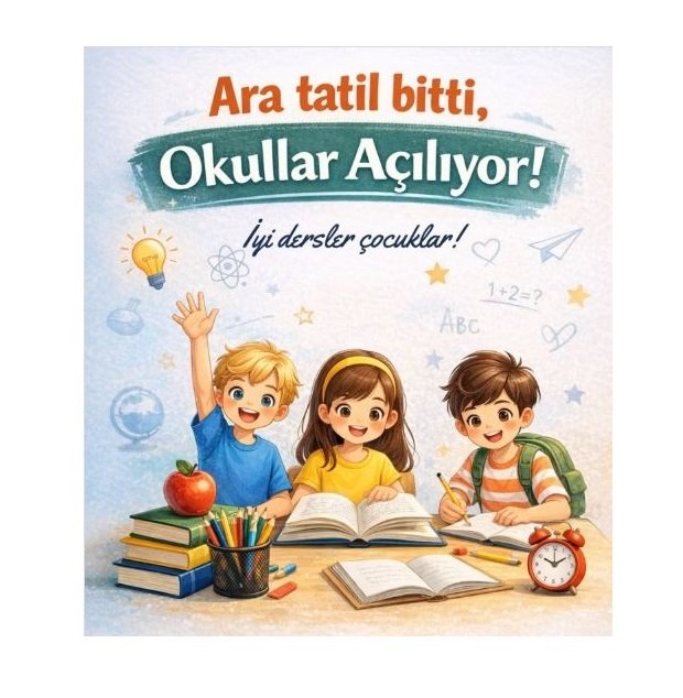 Ara Tatil Bitti, Okullar Açılıyor
Ara tatil sona erdi, okullar yeniden açılıyor!

Tüm öğrencilerimize ve öğretmenlerimize keyifli, verimli ve başarılarla dolu günler dileriz.
<a href="/tcmeb/">Millî Eğitim Bakanlığı</a>
@Yusuf_Tekin <a href="/MucahitYentur/">Murat Mücahit Yentür</a> <a href="/istanbulilmem/">İstanbul İl Millî Eğitim Müdürlüğü</a> @basaksehir_mem <a href="/ahmetcoskun6134/">AHMET COSKUN</a>
@ankaradenizz