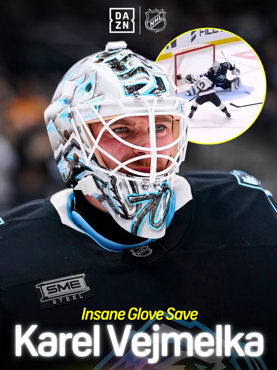 DAZN's tweet photo. A fantastic glove save from Karel Vejmelka to secure the win for the Utah Mammoths 👏🔥
#NHLonDAZN | #Mammoths | #Vejmelka | #NHL https://t.co/DAEY0jFmYP