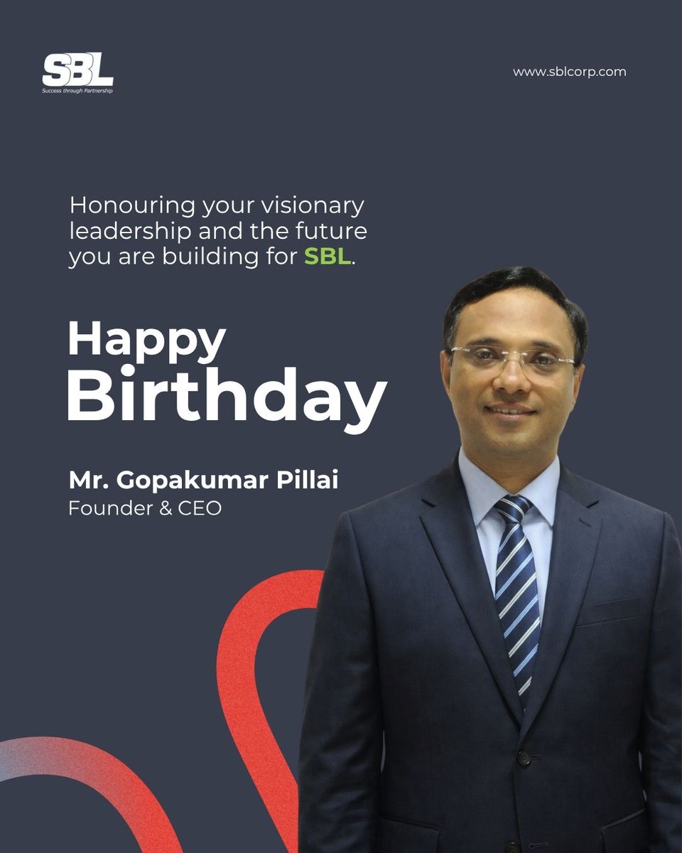 SBLCorpSolution's tweet photo. 🎉 Happy Birthday to our CEO, Gopakumar Pillai! Your visionary leadership inspires us at SBL Corp every day. Thank you for your guidance and commitment to excellence! 🙌 #CEOBirthday #Leadership #Visionary #IndustryLeader #SBLCorp https://t.co/rTl2Wzdf9s