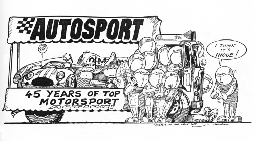 JimBamberToons's tweet photo. This is only one of a series of cartoons were I had been rather unkind towards the Japanese driver Taki Inoue. He had the sort of luck, let's say for example that if he stepped out of his racecar he... https://t.co/BwUNsWAd9e