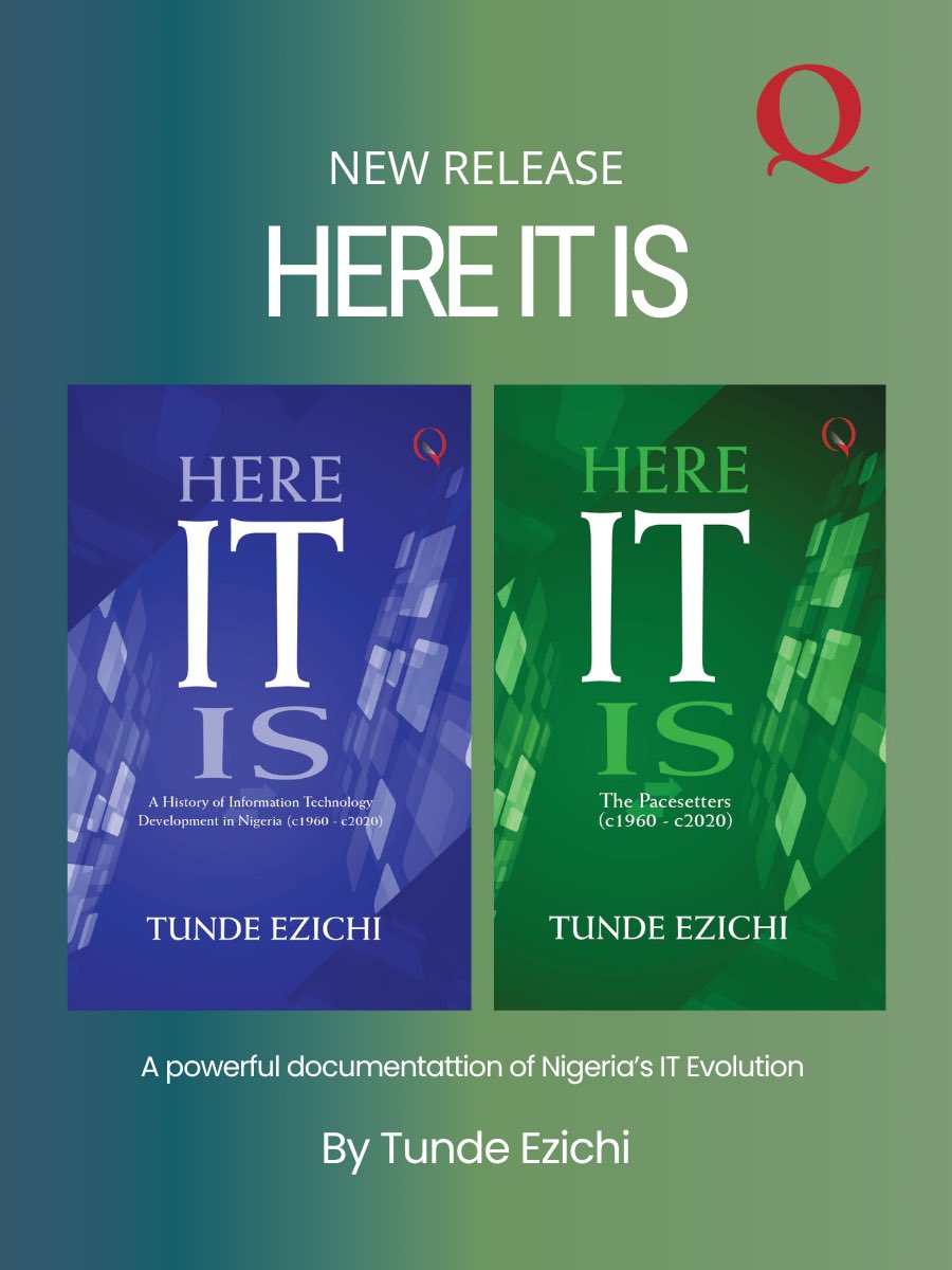 quramoofficial's tweet image. Two volumes. One powerful story 📚✨

Here IT Is (Vol. I &amp;amp; II) explores the evolution of Information Technology in Nigeria—from its origins to the pioneers who shaped its future.

Now available.

#HereItIs #TechInNigeria #NewRelease #Books #Innovation