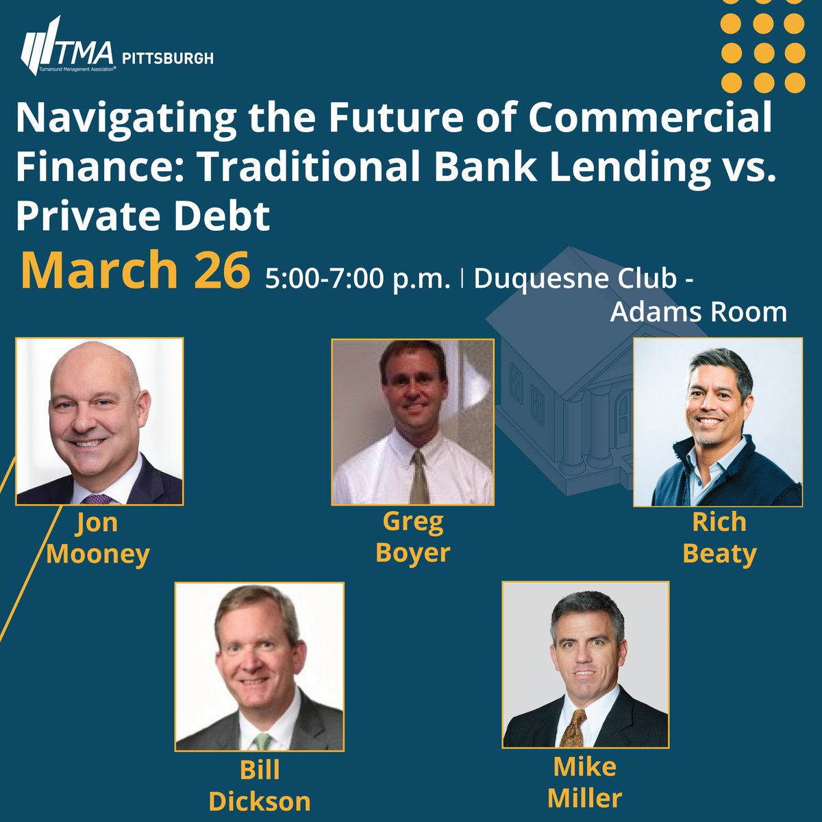 TMAPittsburgh's tweet photo. There is still time to reserve your spot for Thursday’s “Navigate the Future of Commercial Finance” event. Register today: https://t.co/tRUn7PIFCG

Our expert panel will discuss current trends, risk management strategies, regulatory considerations, and more. https://t.co/n7t6WCStPa