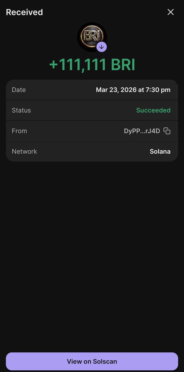 +111,111 $BRi received 🚀
Early believers always win 💎
Join now or regret later 👇

Source : <a href="/Blackrokincome/">Blackrok income</a>

#BRi #Crypto #Solana #Airdrop #Bullish #100x #Altcoin #CryptoGem #ToTheMoon