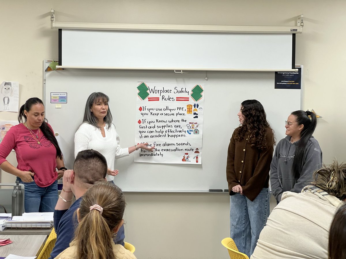AlamanceCC's tweet image. Workplace safety in action! 👷‍♀️👷‍♂️

Instructor Ilulia Manokhina’s ESL students are practicing zero conditional sentences by creating workplace safety posters—connecting grammar skills to real-world situations and career readiness.

#WorkReady #AdultEdMatters #COABE