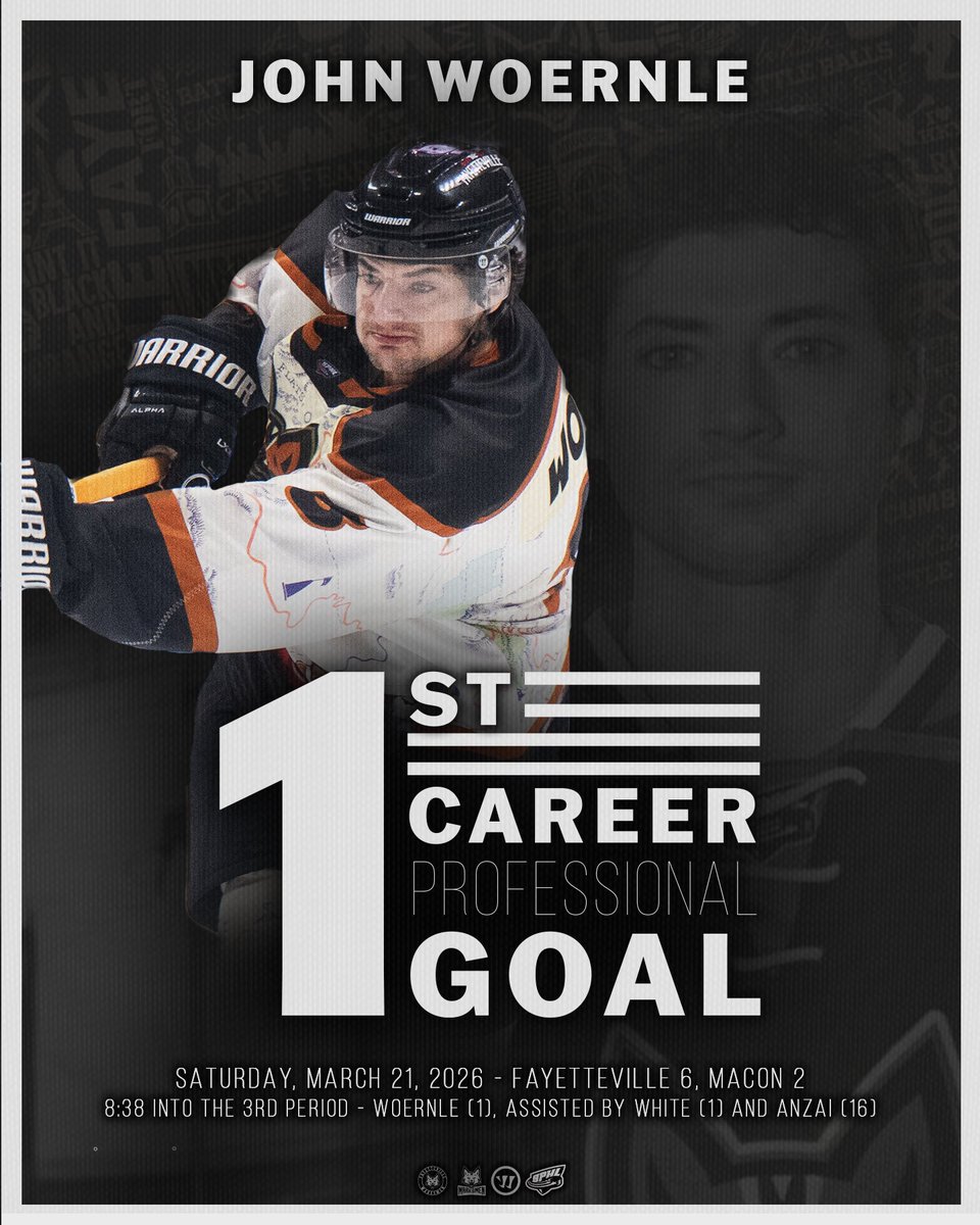 Marksmen_Hockey's tweet photo. Saturday, March 21 - Defenseman John Woernle scores his first professional goal! 

#FearTheFox🦊 https://t.co/ruc5gc8dig