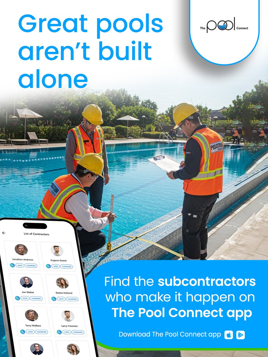 pool_connect's tweet photo. From excavation to finishing touches, every step needs skilled subcontractors you can trust on.
That’s where The Pool Connect app comes in.
Find trusted pros.
Build faster.
Deliver better projects.
Visit: https://t.co/blzzJKnrE4
#PoolConnect #PoolBuilders #ContractorsLife https://t.co/opGHangUQ1