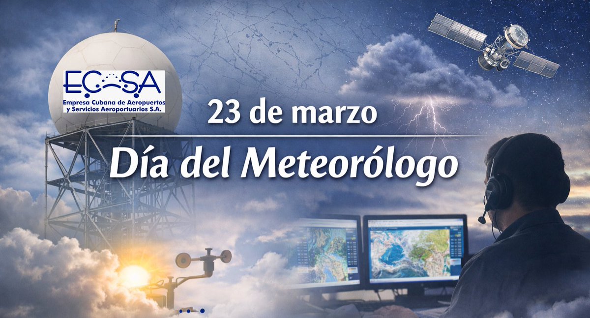 En este Día del Meteorólogo, la Empresa Cubana de Aeropuertos y Servicios Aeroportuarios (ECASA) extiende una sincera felicitación a todos los profesionales que con rigor, compromiso y vocación, hacen de la meteorología un pilar esencial.
#Aviaciónacubana