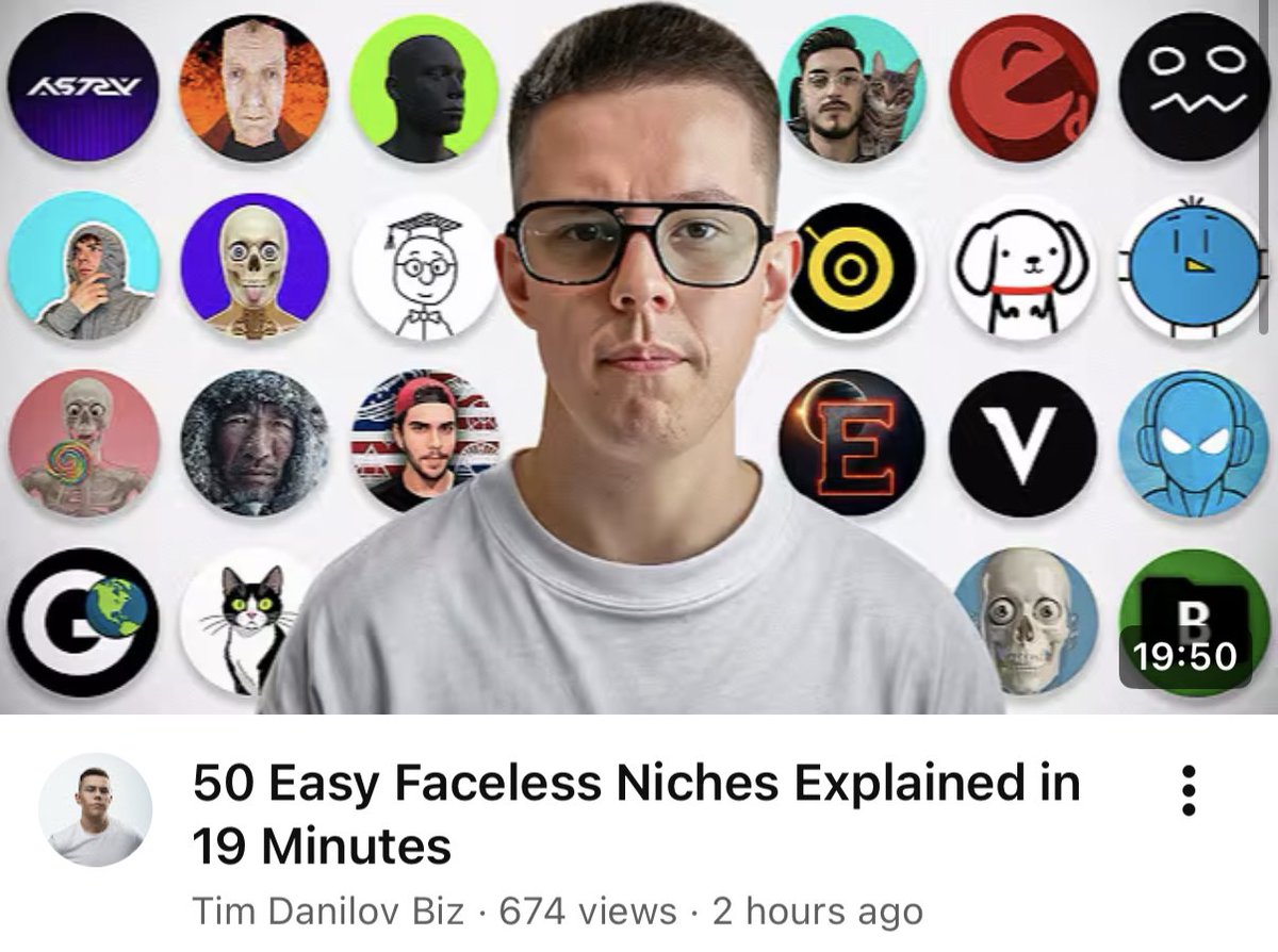 timdanilovhi's tweet photo. 50 Easy Faceless Niches Explained in 19 Minutes

One of my best videos is up on YouTube, search it up https://t.co/lBSmFLlmgU