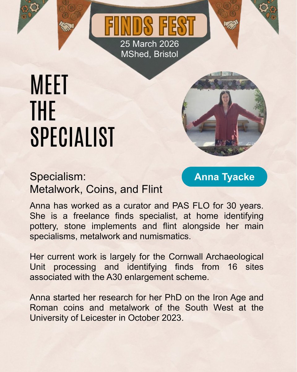 CifaFinds's tweet photo. Meet the final experts joining us at #FindsFest2026 this Wednesday! 🏺🦴🪙
From Roman coins and zooarchaeology to conservation and worked stone, come and learn from the very best in the field. 🔍✨
📅 25 March
📍 M Shed, Bristol
#Archaeology #SpecialistSpotlight #Heritage https://t.co/vHBnMfpyHY