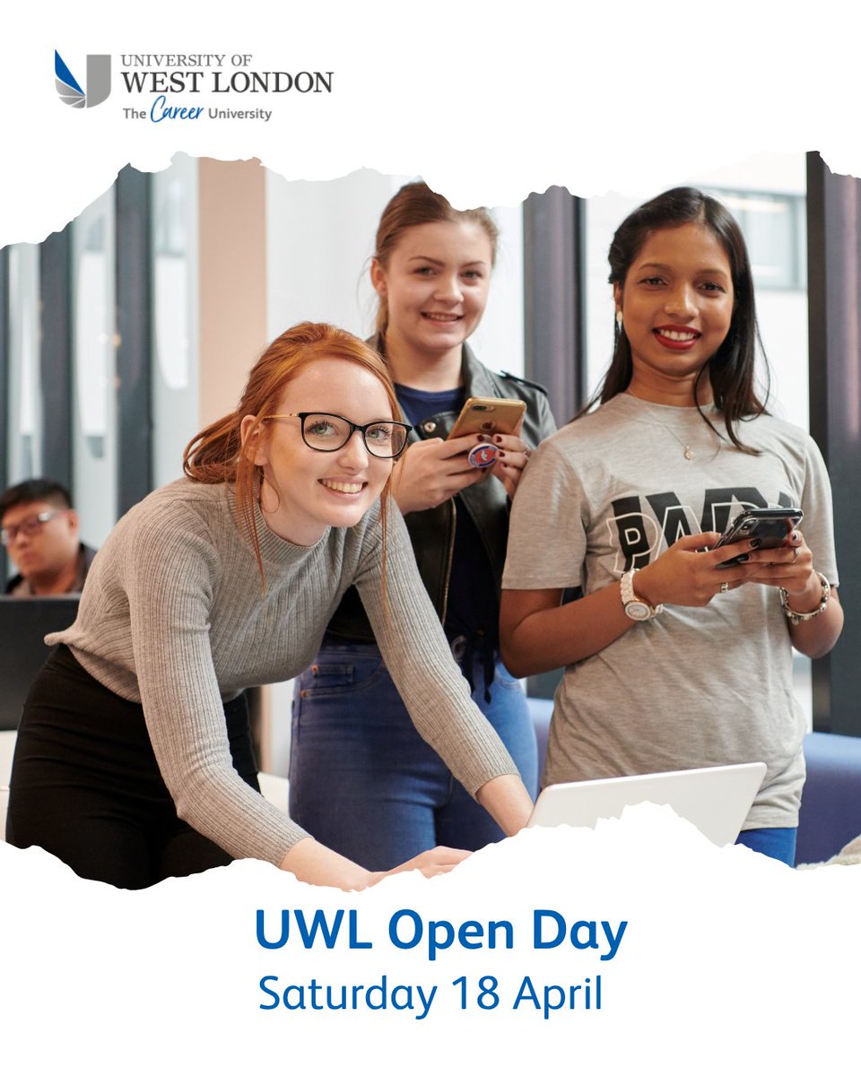 UniWestLondon's tweet image. Join our upcoming #OpenDay to explore our modern campus and facilities, find out about our courses, and speak to staff and current students about life at #UWL 💬

⏰Saturday 18 April, 10am - 3pm

Details &amp;amp; registration:
👉uwl.ac.uk/whats-on/open-…

Can’t wait to see you! 😊
