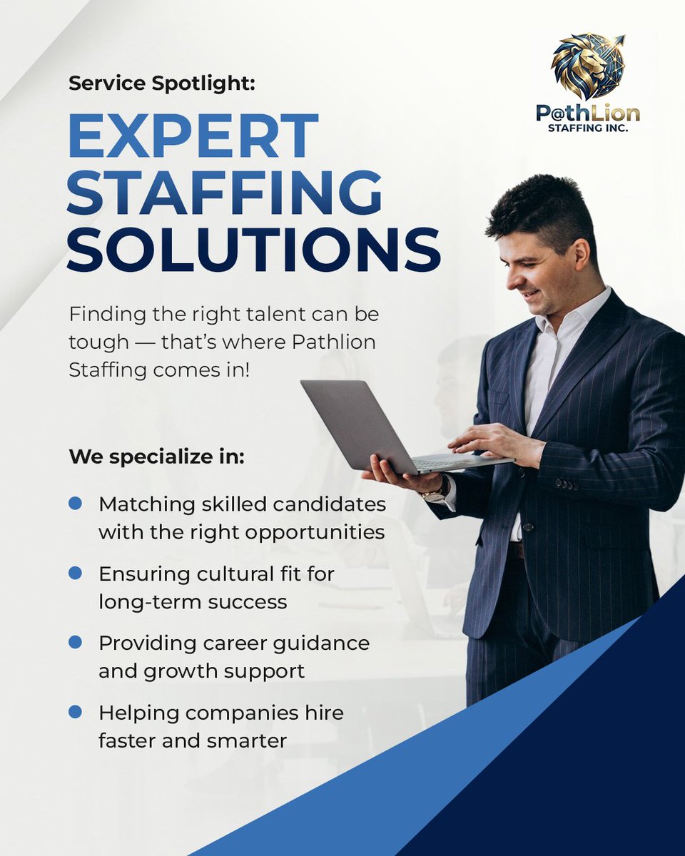 pathlionst's tweet photo. Service Spotlight: Expert Staffing

Finding the right talent or next career move? 

Pathlion Staffing makes it seamless:

✔ Match skills with opportunities
✔ Ensure cultural fit

https://t.co/RUqDjHOVV8

#PathlionStaffing #CareerGrowth #HiringMadeEasy #TopTalent #JobSearchTips https://t.co/JQvvmQvCAc
