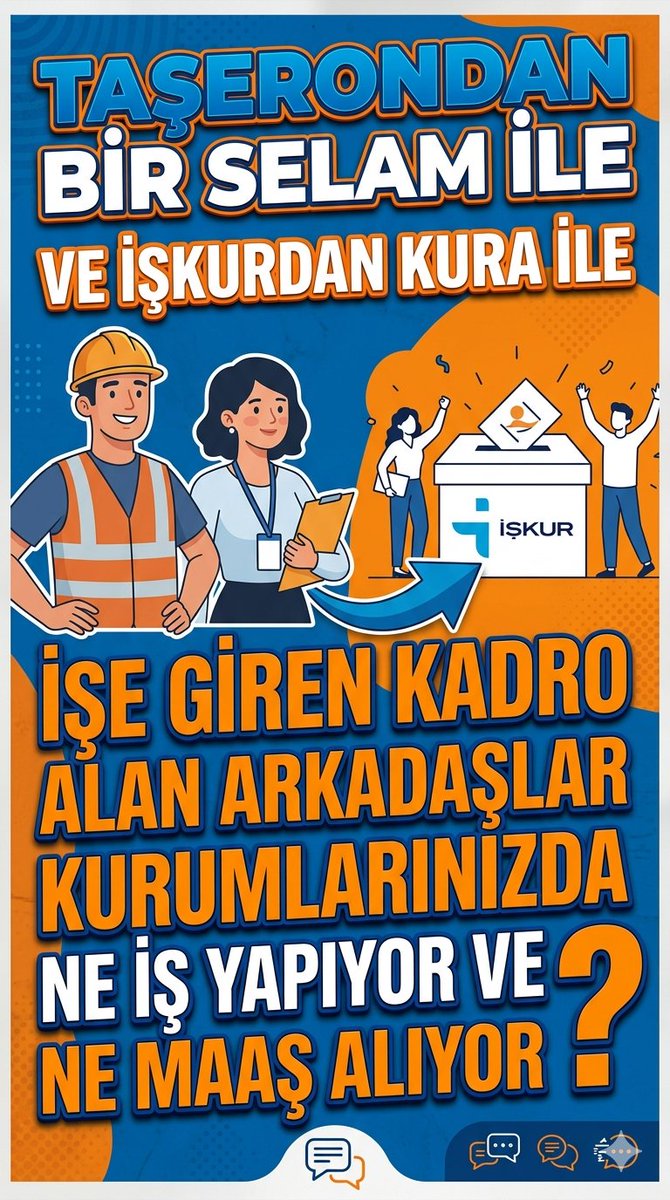MeclisinSesi6's tweet photo. TAŞERONDAN BİR SELAM İLE  VE İŞKURDAN KURA İLE İŞE GİREN KADRO ALAN ARKADAŞLAR KURUMLARINIZDA NE İŞ YAPIYOR VE NE MAAŞ ALIYOR ? Yorumda buluşalım https://t.co/do8s6nowmc