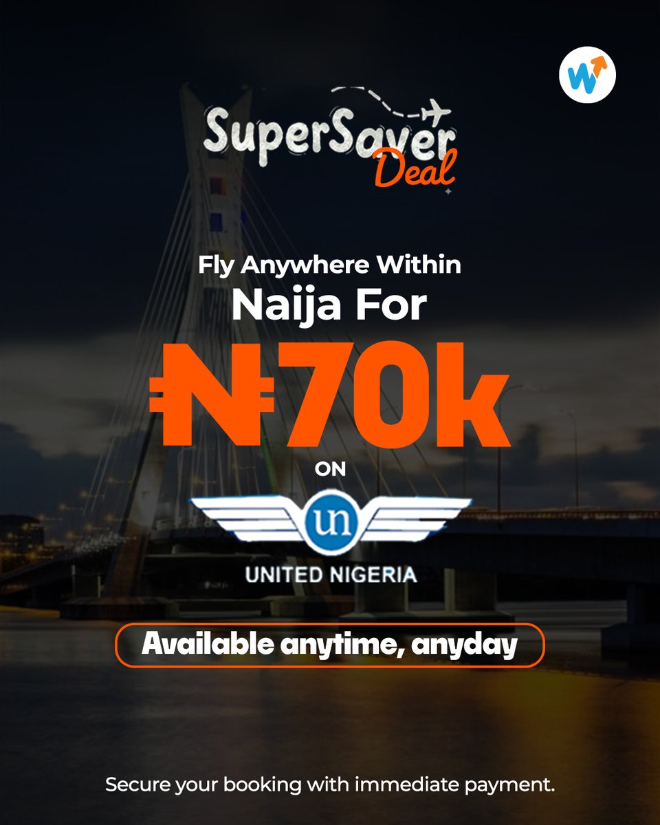 Wakanowdotcom's tweet image. Super saver alert! 

Fly to local destinations for just ₦70,000! 

Book now on wakanow.com or download the app. 

Let's Go! 

#Wakanow #SuperSaverDeal #FlyNaija #70kFlights #TravelNigeria