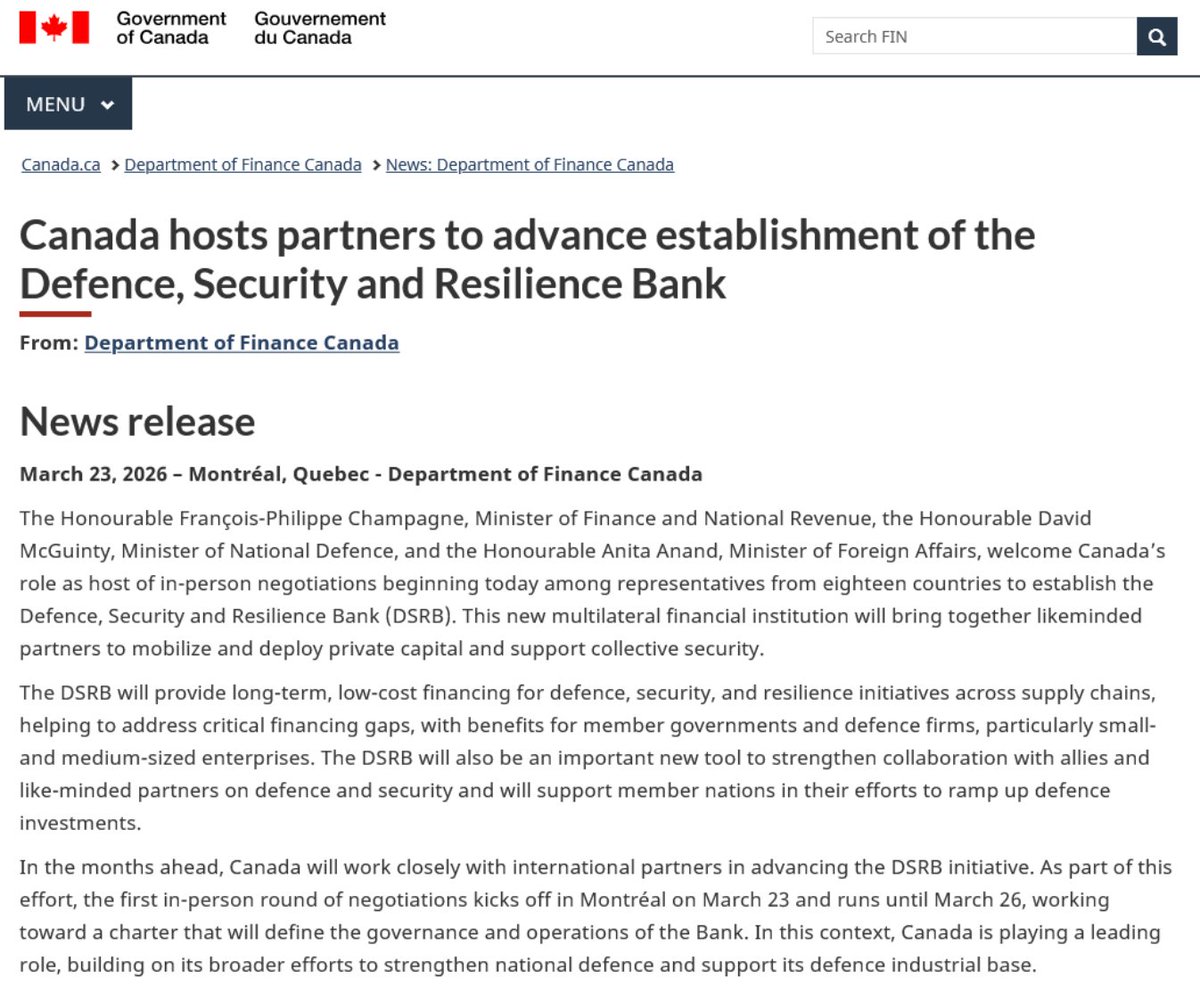 saskatchewan_in's tweet photo. Oh good. Another bank.🤦‍♀️

Another day, another uncanny “Carney coincidence” where the same cast, the same language, and the same financial choreography from @MarkJCarney's Glasgow Financial Alliance for Net Zero (GFANZ) quietly reappears in a new costume, this time as a defence bank, moving from nudging capital to directing it outright, and once again orbiting the world Mark Carney helped design, where markets take a back seat, decisions drift further from voters, and we’re all expected to nod along as if this is just how things naturally unfold rather than the same blueprint unfolding in plain sight.

There is no way @FP_Champagne came up with this by himself. He can barely come up with a way to open his front door.
Because what Canadians were really crying out for, somewhere between grocery bills and rent, was a brand new “Defence, Security and Resilience Bank.”

Not lower taxes.
Not accountability.
Not money left in their own pockets.
No no.
A $135 billion, state-backed, globally coordinated financial institution… staffed, studied, consulted, headquartered somewhere fashionable…
…to “improve financing structures.”

Of course.
We already have departments.
Agencies.
Funds.
Programs.
“Platforms.”
Task forces.

And now… a bank.
For the other banks.
Backed by the same banks.
Solving problems created by the same system.

RBC. TD. Scotiabank. CIBC. All in.

Nothing says “public interest” like the entire financial sector showing up early with a pen.
And naturally, provinces are lining up to host it.
Because nothing boosts an economy like a shiny new bureaucracy with 3,500 well-paid administrators explaining why nothing measurable has improved yet.

Meanwhile, back in the real Canada:
People are skipping meals.
Kids are priced out of jobs.
Families are doing math at the kitchen table like it’s a survival sport.
But don’t worry.
Ottawa is building a global financing vehicle for defence capital flows.

Because clearly the issue wasn’t mismanagement.
It was a lack of structures.
Another institution.
Another layer.
Another press release.
And somehow… still no results.
But I’m sure this one will be different.

They always are. 🏦🇨🇦 

#cdnpoli #Accountability #GovernmentSpending

https://t.co/L5eBSItSFH