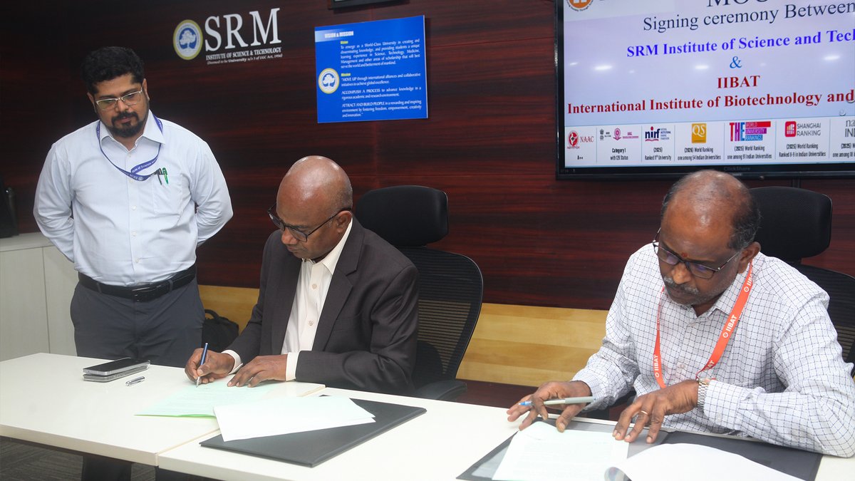 SRM_Univ's tweet image. SRMIST strengthens its research ecosystem!

The Dept. of Biotechnology signs an MoU with IIBAT to advance research in toxicology, bio-efficacy &amp;amp; biotech, while enabling GLP-compliant labs &amp;amp; OECD-aligned training.

#SRMIST #Biotechnology #MoU #Research #Innovation #Toxicology