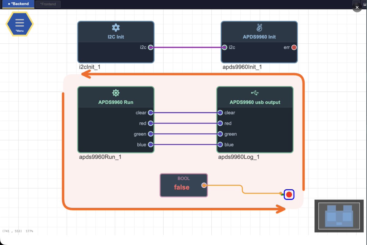 HelmutKemper's tweet photo. The image shows my graphical IDE for programming, where code becomes a graphical block and is easy to use; you just need to connect wires.

A Raspberry Pi RP2040 board reading a color sensor and writing the output to the USB.

You can support the project by sharing and liking it. https://t.co/nyXfI2QtOT