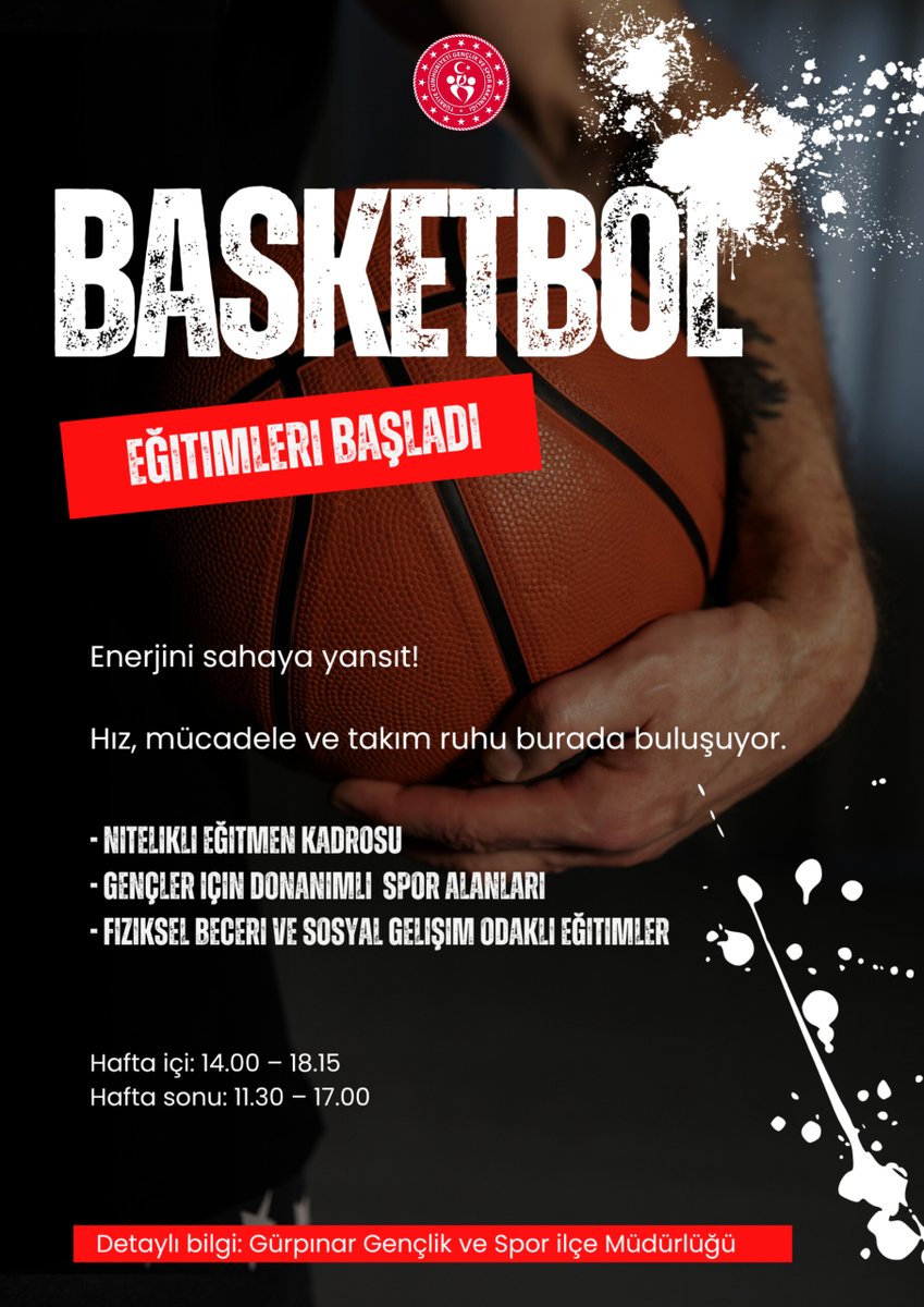 GurpinarVe's tweet photo. 🏀 BASKETBOL EĞİTİMLERİ BAŞLIYOR!
Enerjini sahaya yansıt, takım ruhunu keşfet!
Profesyonel antrenmanlarla kendini geliştir, oyunun bir parçası ol! 💪
📍 Yer: Gürpınar Gençlik Merkezi
🕒 Haftaiçi: 14.00 – 18.15
🕒 Haftasonu: 11.30 – 17.00
🎯 Gençlerimizi eğitimlerimize bekliyoruz! https://t.co/iB14gGYts3