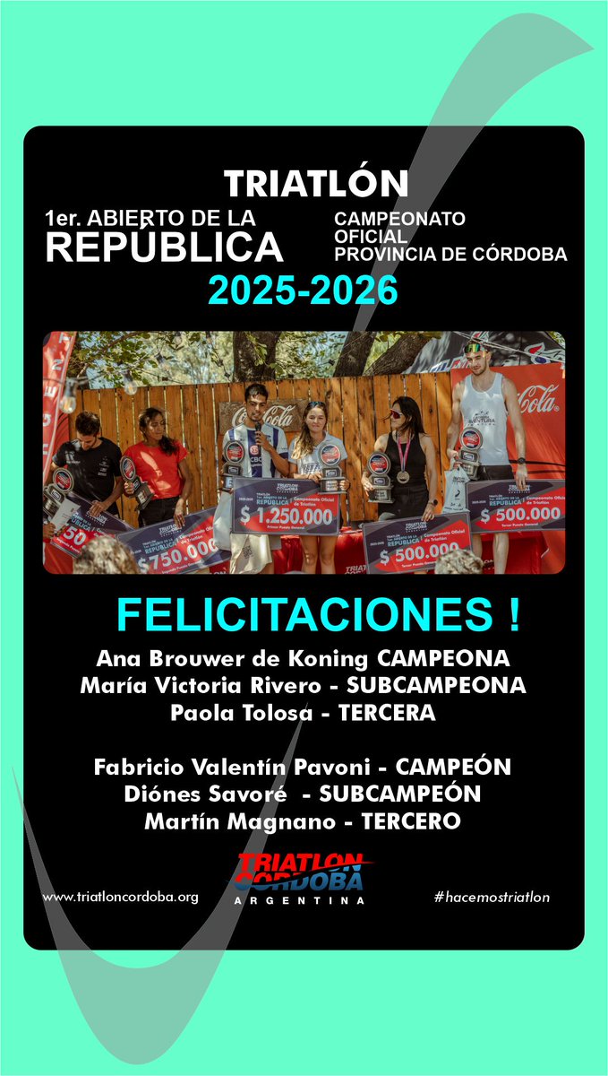 triatloncba's tweet photo. El PRIMER ABIERTO DE LA REPÚBLICA Y CAMPEONATO OFICIAL DE TRIATLÓN DE LA PROVINCIA DE CÓRDOBA felicita a todos y cada uno de los atletas de todas las categorías.

Estamos muy orgullosos de todo lo que hemos logrado para el desarrollo del Triatlon. https://t.co/CTmLHTqdCw