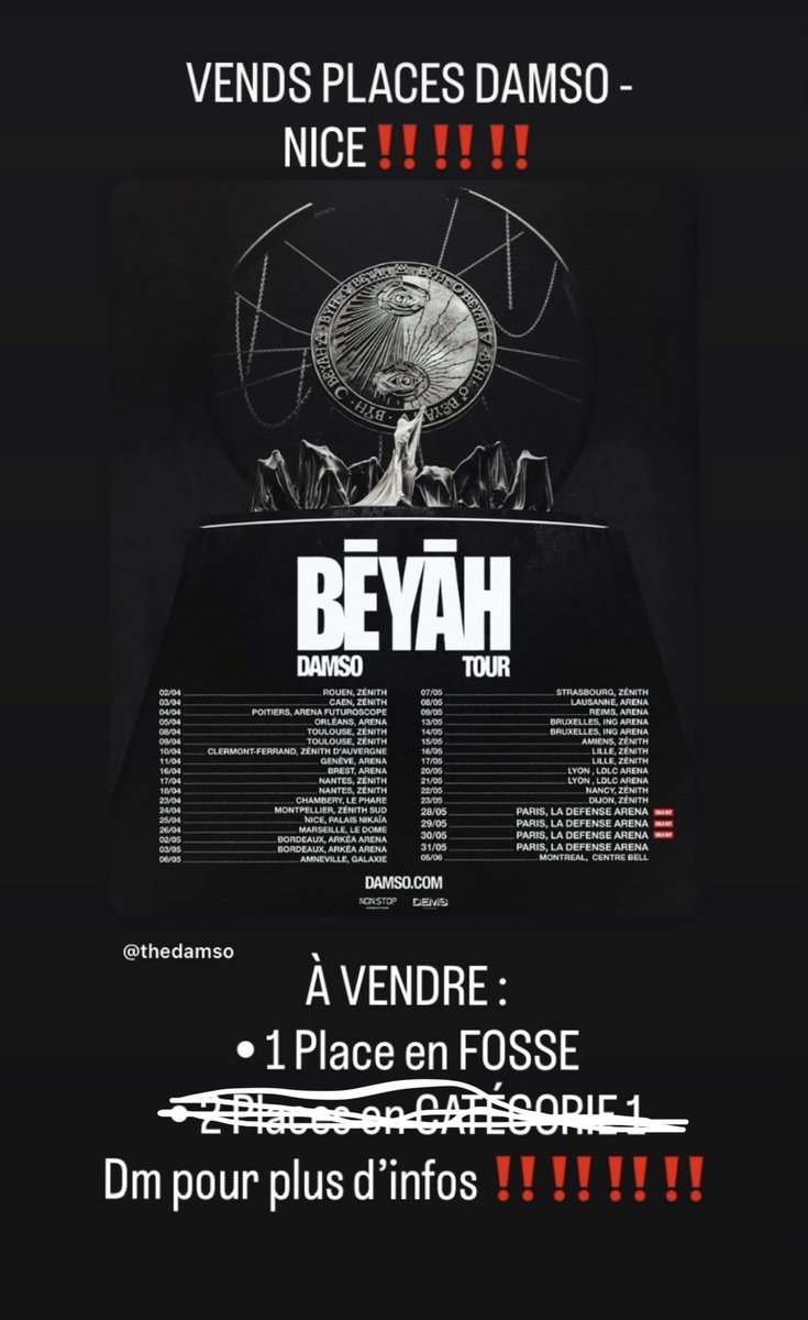 CRONOSHERA's tweet photo. À vendre une place pour Damso debout en fosse à Nice au prix de vente normal de 52€ https://t.co/I2VCMY1H2g