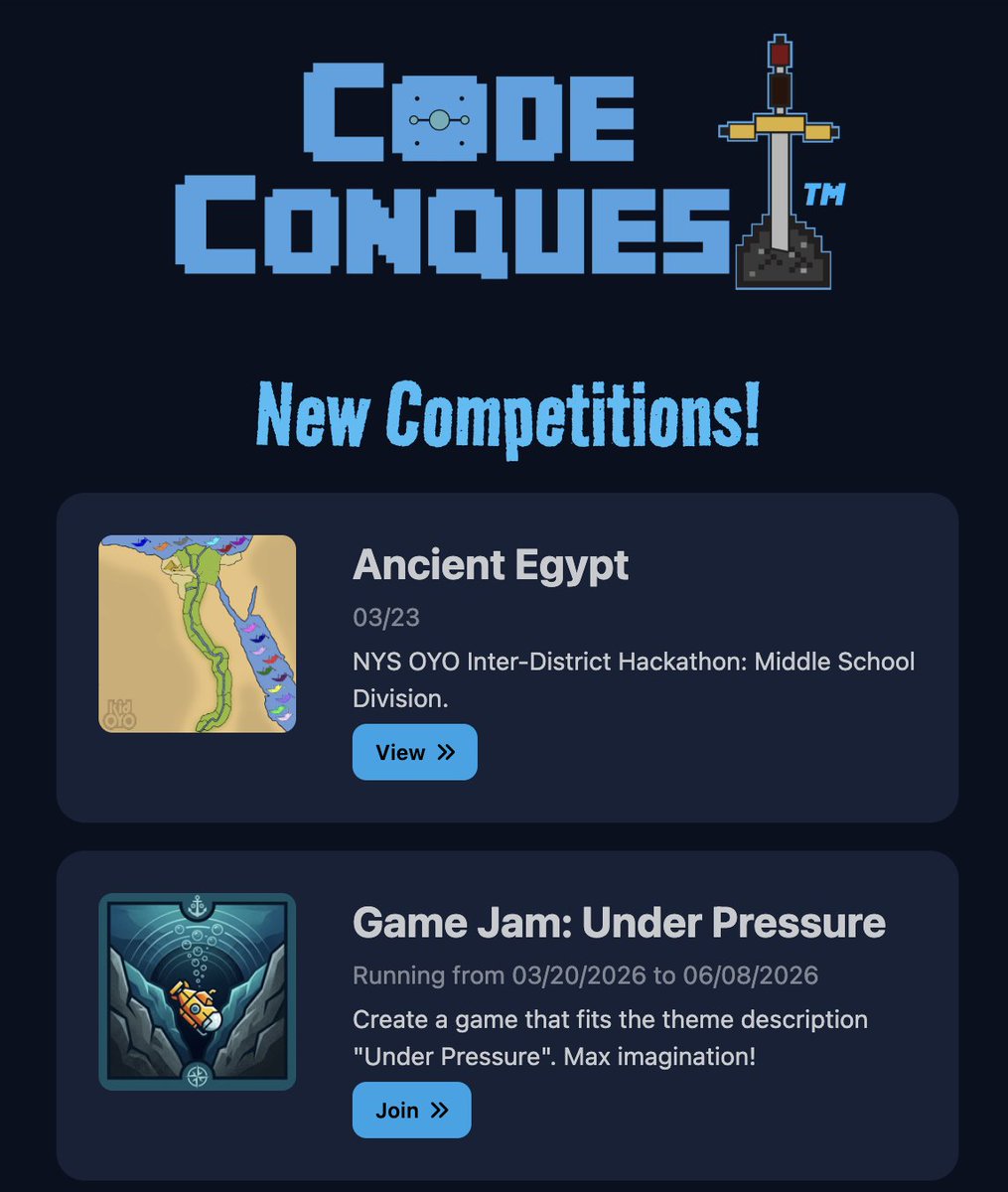 kid_OYO's tweet image. T-minus 30 minutes to event launch... 1st Inter-District Hackathon of season... Middle School Division: root.oyoclass.com/compete 

Live event map + Game Jam "Under Pressure", live at link above. #CodeConquest2026
