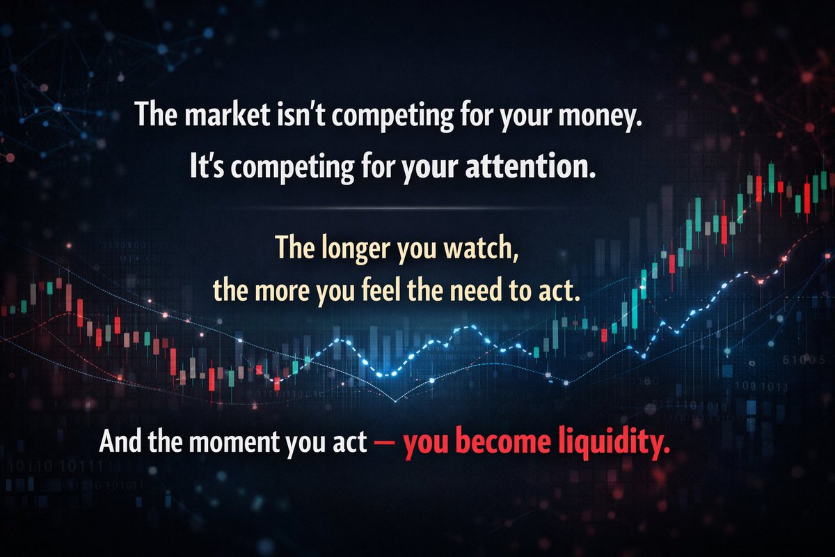 ewolverAI's tweet photo. The market isn’t competing for your money.  
It’s competing for your attention.  
The longer you watch, the more you feel the need to act.  
And the moment you act — you become liquidity. 

#trading #CryptoInsights #tradingpsychology  #markets #TradingOpportunities #TradeCrypto https://t.co/rYwIagMi1L