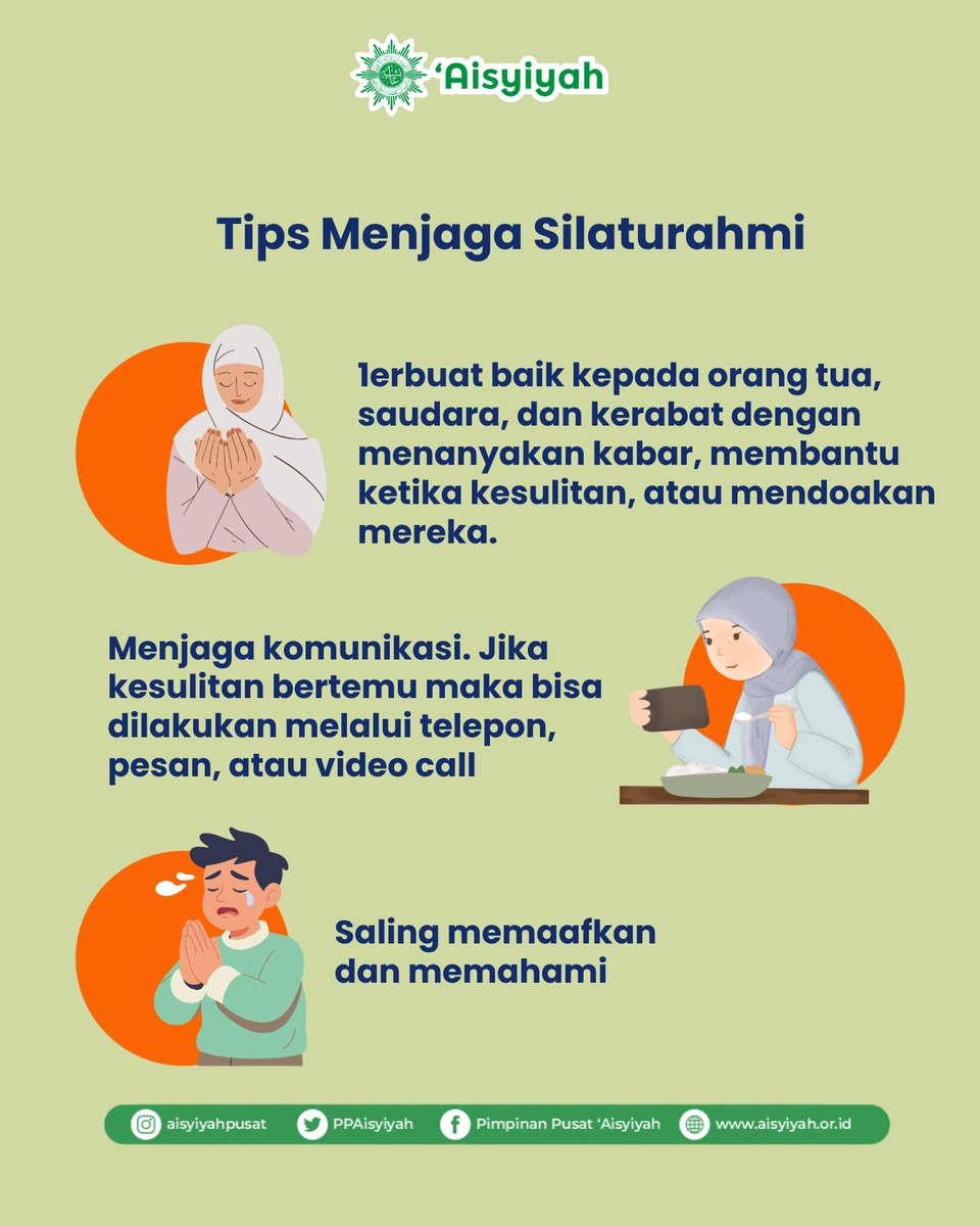 PPAisyiyah's tweet image. Momen lebaran sangat erat dengan silaturahmi. Tahukah Sahabat 'Aisyiyah, salah satu bentuk ketakwaan yang sangat ditekankan dalam Islam adalah menjaga tali silaturahmi loh.

#Silaturahmi #Islam #Lebaran #Aisyiyah #Idulfitri1447H
