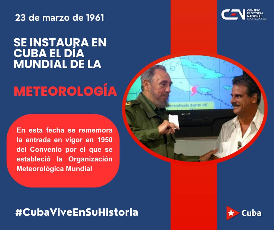 #CENCuba🇨🇺/  El Día Meteorológico Mundial  se estableció para conmemorar la puesta en marcha del Convenio para la creación de la Organización Meteorológica Mundial (OMM), cuyo objetivo es asegurar el bienestar, protección y seguridad de toda la humanidad.