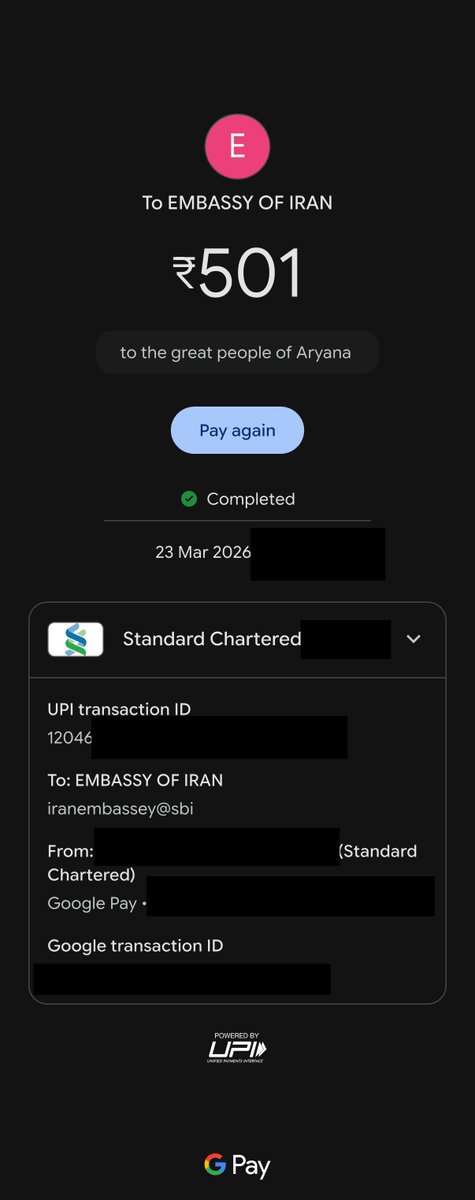 <a href="/Iran_in_India/">Iran in India</a> Irrespective of current Religion / Political posturing  ...there exists a 2000 year old civilisational connect .... between my homeland and yours 

To the great people of Aryana .... 🙏🏾 ... my small contribution