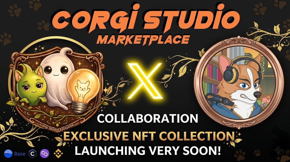 Tjay_sznn's tweet image. Something interesting is brewing 👀

Corgi Studio Marketplace 🤝 Collaboration Drop

Exclusive NFT collection loading…

This isn’t just a launch it’s a strategic collaboration 🐶🚀

Stay ready.
#corgistudio #base #NFTlaunchpad #polygon #blast #views