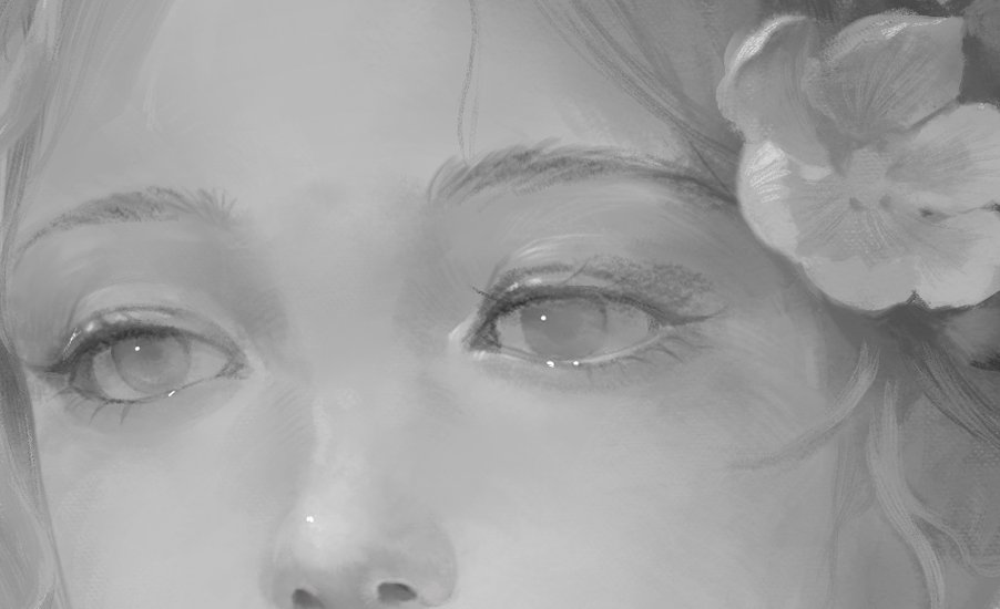 ReddoArt's tweet photo. Practice分享一下做些基礎練習，
用黑白灰來處理立體感、皮膚質感和頭髮層次。
保持了頭髮和花朵的鬆軟度，同時確保光影結構的正確性。
最後呈現出的柔軟感和眼部嘴巴細節還覺得可以。
歡迎來交流 ^^
#繪畫練習 #灰階 #畫圖技巧 #繪圖成長記錄 #digitalart https://t.co/Ebfmk0V4Rv