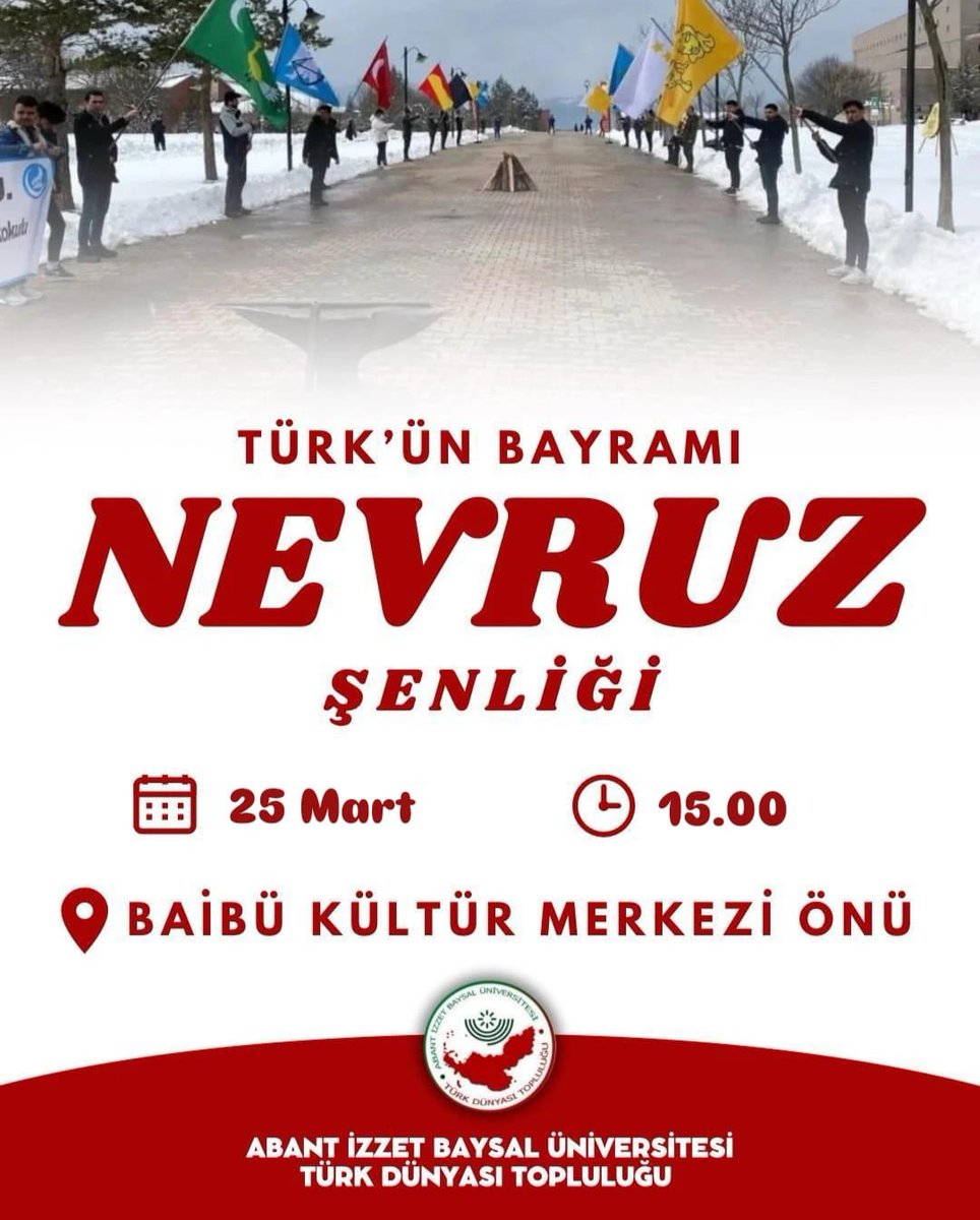 baibuulkuculeri's tweet photo. NEVRUZ ŞENLİĞİ 
🗓️25 Mart
🕣15.00
📍BAİBÜ KÜLTÜR MERKEZİ ÖNÜ https://t.co/rVALsPxVs1