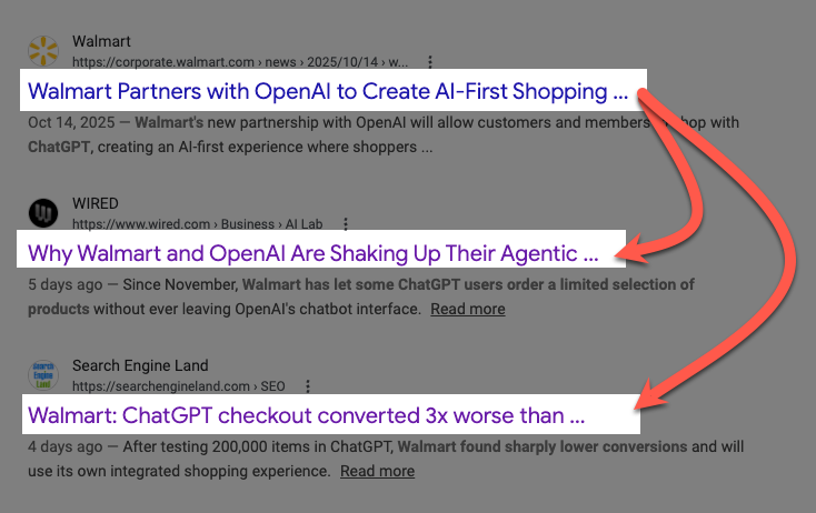 chris_nectiv's tweet photo. In just 5 months time, Walmart is abandoning ChatGPT's "Instant Checkout". 

After testing 200K products, it converted 3x worse. https://t.co/QzjwO6PAip