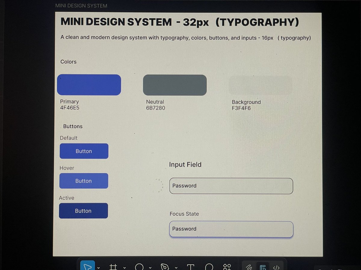 Mini Design System ✔️ 
Assignment from <a href="/TechSphereAcad/">Tech Sphere Academy</a> 
Learning how consistency makes design scalable 
#LearningWithTS 
#UIUX 
#DesignSystems 
#Figma