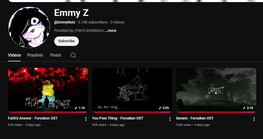 I think its really nice how the forsaken team made terms with emmy and allowed her to come back onto the team even letting her remaster some of her old tracks such as indying faith and jane does theme