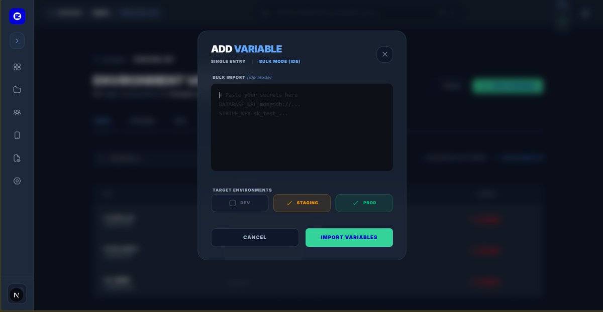 princewilljere3's tweet photo. Added a Bulkmode feature to @envsync so ya'll can add as many variables as you want in one go, than having to click the add variable button multiple times

And you still haven't joined the waitlist🙃
https://t.co/HypUtAqM7k https://t.co/M0cmpgj4vz