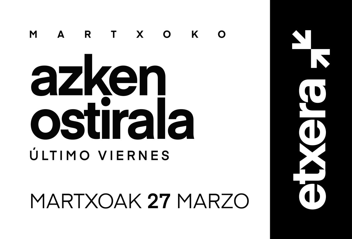 [2026.03.27] ↗️↙️

Badator martxoko, azken ostirala / Último viernes de marzo.

📍 Araba, Bizkaia, Gipuzkoa, Lapurdi eta Nafarraoa Garaia.

» Deialdi guztiak / Todas las convocatorias: sare.eus/azken-ostirala

Preso, iheslari eta deportatuak #Etxera