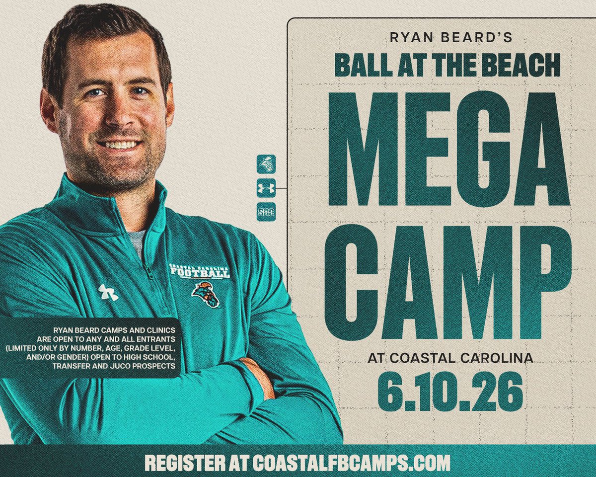 EveretteSands's tweet image. Have you signed up yet for the #BallAtTheBeach MegaCamp.  Go to CoastalFBCamps.com to sign up today!  Schools from virtually every conference at every level with some type of footprint in the Southeast will be there.  #LetsGo
#OutHitOutHustle