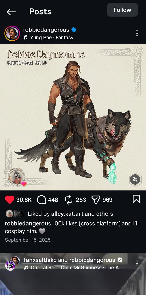 AlexInExandria's tweet photo. @robbiedaymond 61.9k. We're over 2/3s of the way there fellow critters. Keep it up. Did he post this anywhere else? 
@CriticalRole #criticalrole #robbiedaymond #kattigan #wolfric #campaign4 #kattiganvale #critrole https://t.co/bQMcRjpOpJ