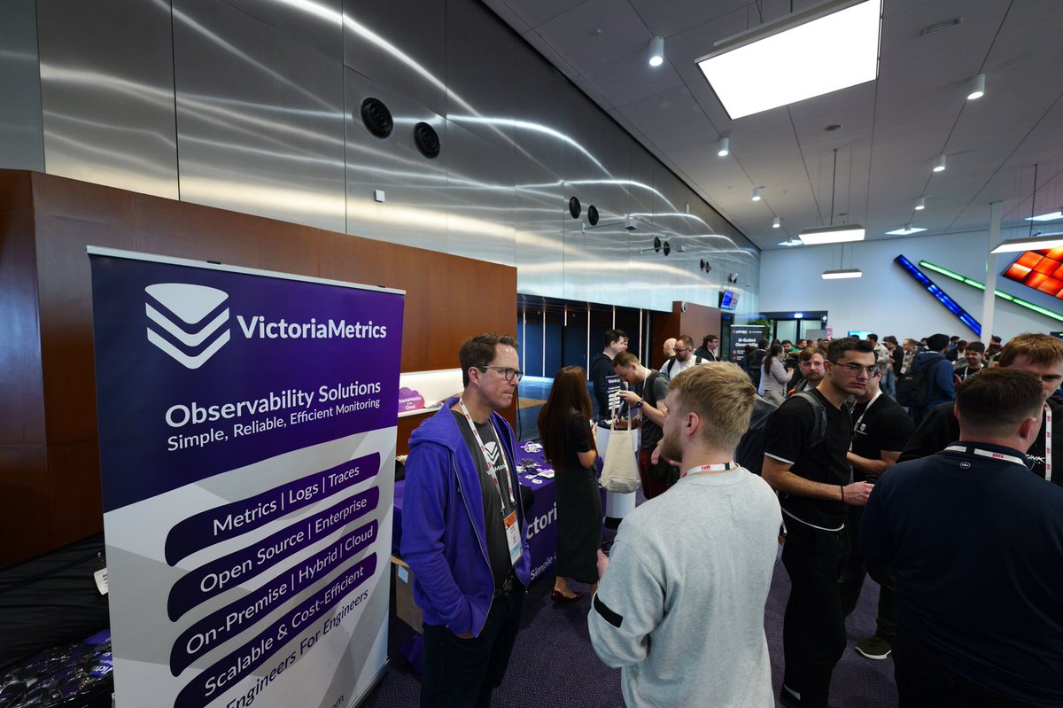 VictoriaMetrics's tweet image. Observability Day is on. Join us until 5 PM at Booth T34 👋  

Stop by, say hi, and grab some swag 🎁 before the day wraps up. #Observability  

We’re talking all things observability 🔍 #Logs 📜 #Metrics 📊 #Traces 🔗  

And tomorrow…Cloud Native Computing Foundation (CNCF)