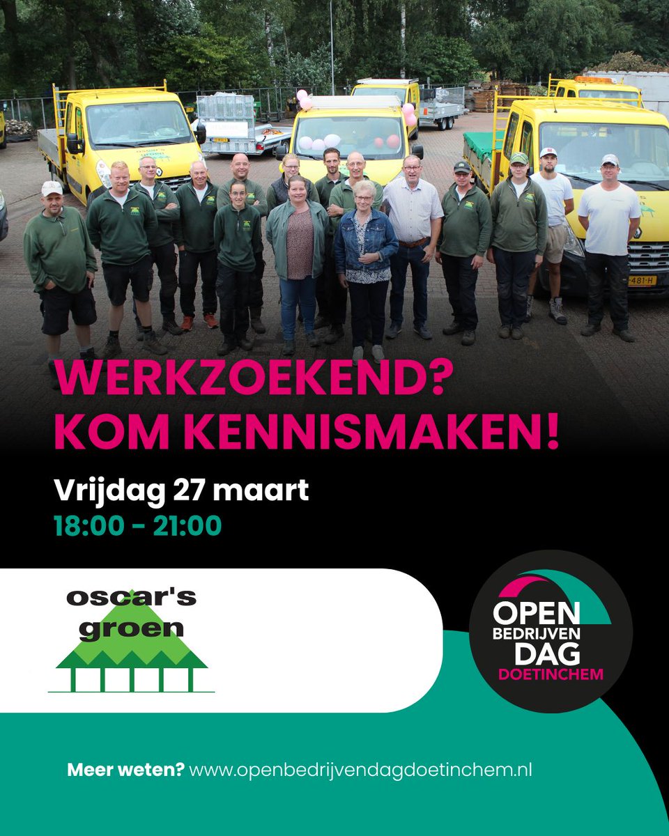 Werkzoekend?

Kom tijdens de open dag vrijblijvend kennismaken.
Geen sollicitatie, geen druk, maar gewoon een praatje maken.

📍 Slakweg 97, Gaanderen
⏰ 18.00

#openbedrijvendag #hovenier #oscarsgroen #komkijken