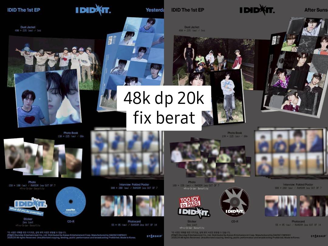 [OPEN PO] 
OPEN PO ALBUM ididit Photobook VER. X Sellkor
48k DP 20k
✅️ SEALED
✅ BERSIH INA
✅ go line trusted!
❌pack+adm
📍 Jateng, semarang
Close tba
T. Idiit idit I did it wts wtb wtt