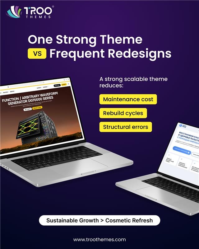 troothemes's tweet photo. One strong theme > frequent redesigns

Redesigns don’t fix structure.
They delay problems.
Scalable themes reduce cost, errors &amp; rebuild cycles.

#WebDesign #WordPress #ThemeStrategy #TRooThemes #DigitalGrowth https://t.co/6OCGxiZzD4