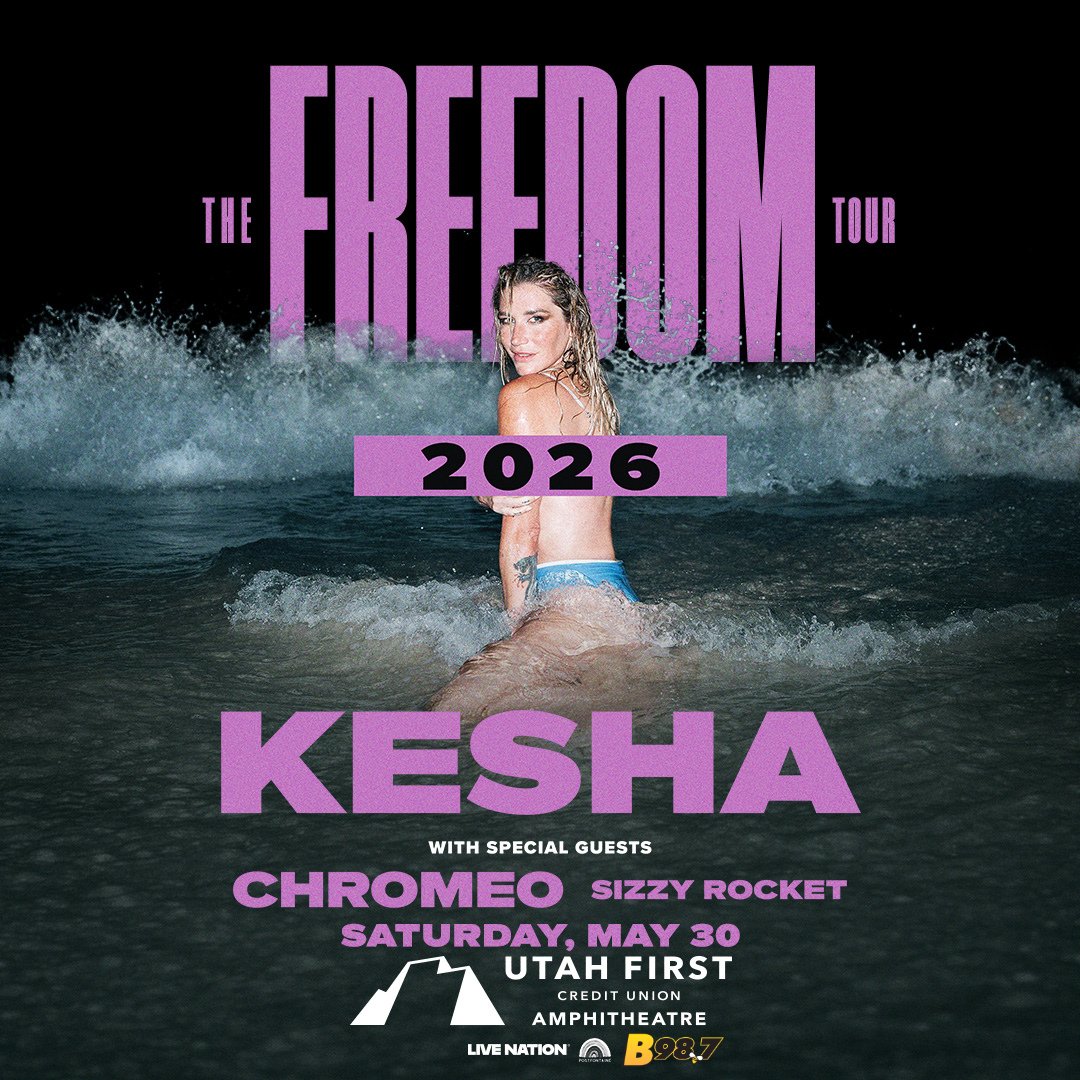B987SLC's tweet photo. 🚨🚨Another B98.7 Concert Announcement🚨🚨
Kesha
The Freedom Tour
with special guests Chromeo &amp; Sizzy Rocket
📅Saturday, May 30th, 2026
📍Utah First Credit Union Amphitheatre

🎟️Tickets on Sale🎟️
3/27 10AM
https://t.co/Fledg27YNh https://t.co/4zfPsm5Zzh