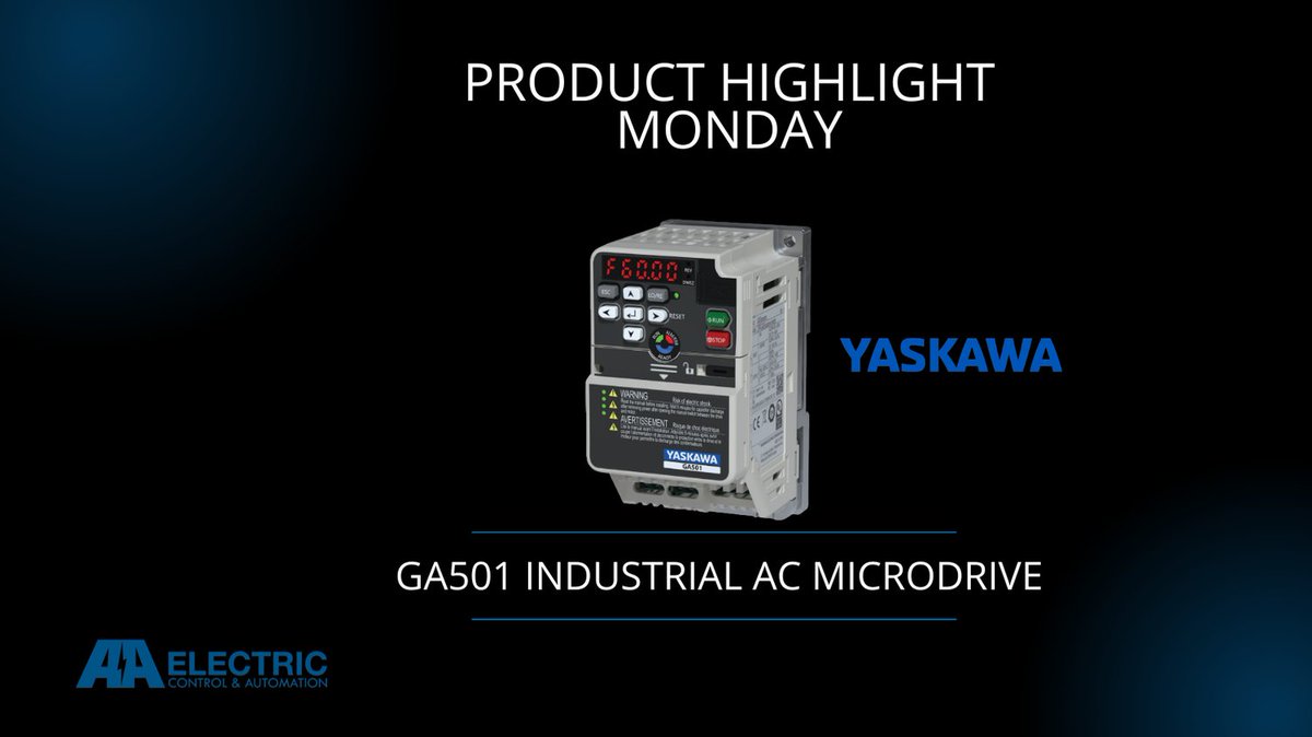 AAElectric's tweet photo. Product Highlight Monday is here! Today we are highlighting Yaskawa's NEW GA501 Industrial AC Microdrive. The GA501 is engineered to easily handle nearly any application. Designed with sustainability, flexibility, and ease of use in mind. Contact us today to learn more. #YASKAWA https://t.co/KXAED4t1IR
