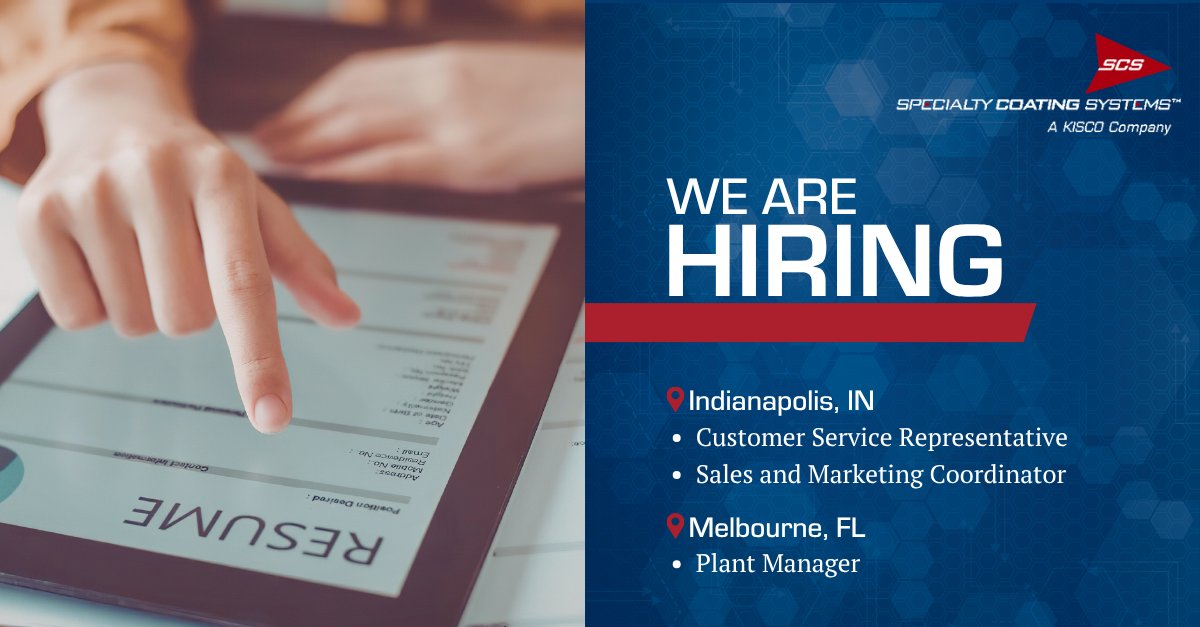 SCSCoatings's tweet photo. SCS is hiring for Customer Support Representative, Sales &amp; Marketing Coordinator and Plant Manager roles. Interested in joining the team? Learn more and apply:

https://t.co/87B1ZgR2yq https://t.co/0UbATvQ6Zc