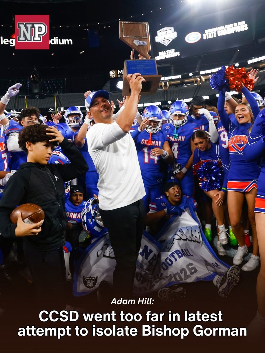 nevadapreps's tweet photo. The latest dramatic move in the ongoing efforts by the Clark County School District to separate from perennial power Bishop Gorman is the wrong one, even if the right one isn’t yet known, writes Adam Hill.
READ MORE: https://t.co/RaDY93U5rd https://t.co/EJUuqlvYwH
