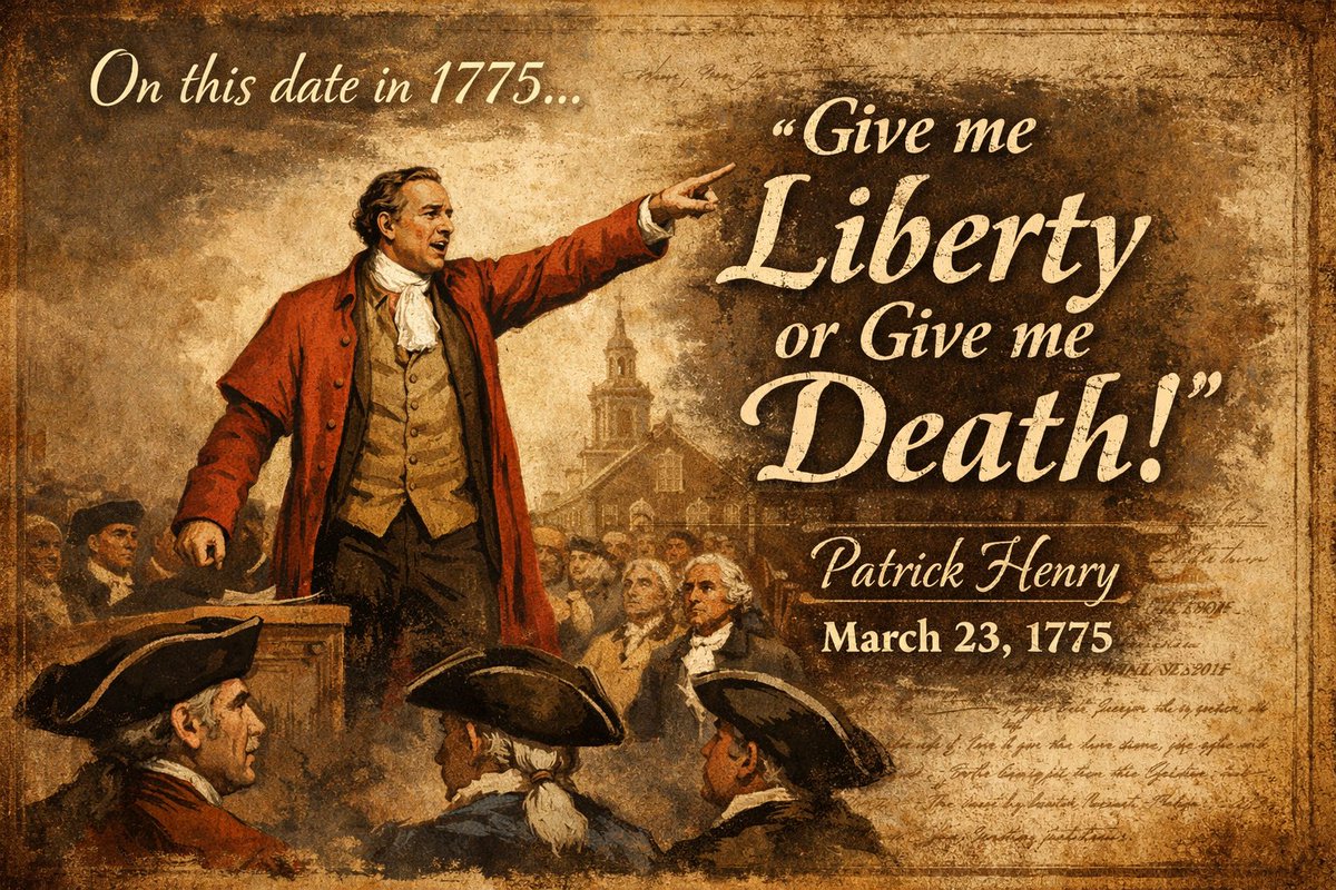 DavidIRamadan's tweet image. On this date in 1775, a Virginian, Patrick Henry, gave his famous "Give me liberty or give me death" speech.

#Virginia #USA 🇺🇸

(image via #ChatGPT)