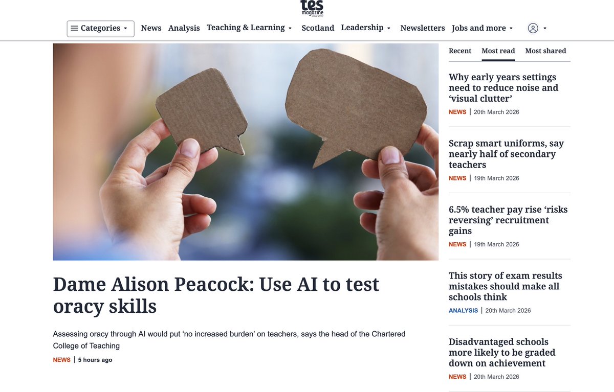 noookophile's tweet photo. Great that my blog about wrong exam grades, published last Friday, is in the top 5 "most read" items on @TES!
https://t.co/UoTtwEmBVJ
@DanWorth @jon_severs @cerysturner7 @CommonsEd @Appg_Schools @HMC_Org @ASCL_UK @NEUnion @SFCA_info @AoC_info @miss_mcinerney @heymrshallahan https://t.co/AsgiVC30VW